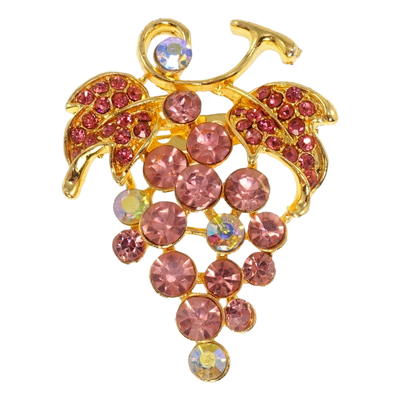Брошь Виноградная гроздь с розовыми стразами фото №3