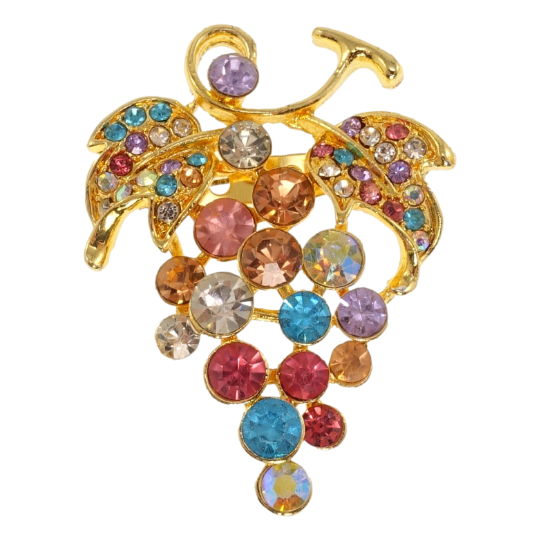 Брошка Виноградне гроно з різнокольоровими стразами фото №3