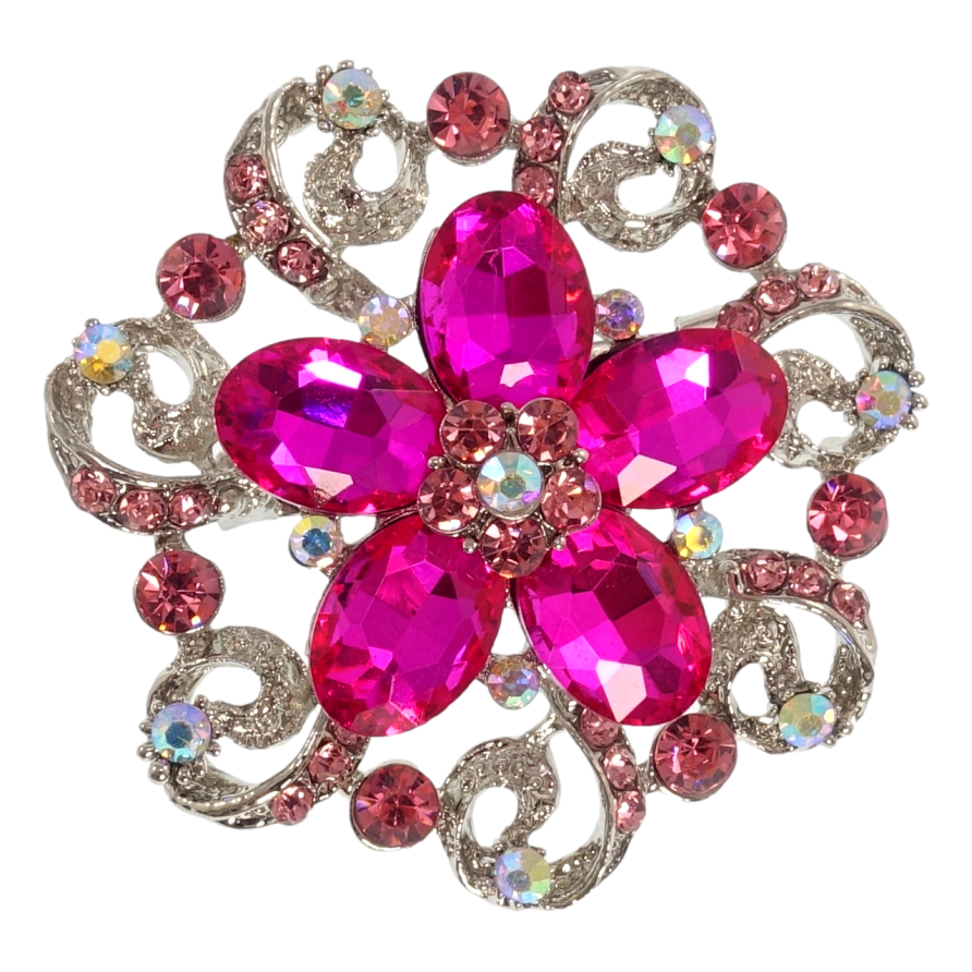 Брошь Цветок с розовыми стразами фото №1