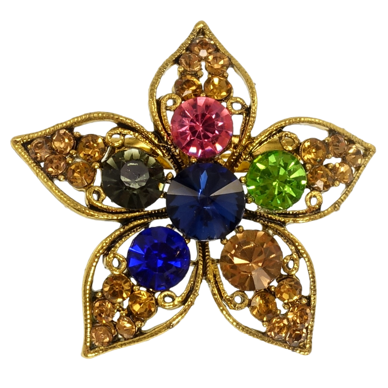 Брошь Цветок с разноцветными кристаллами фото №1