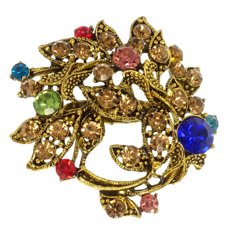 Брошь Веночек с разноцветными стразами фото №1