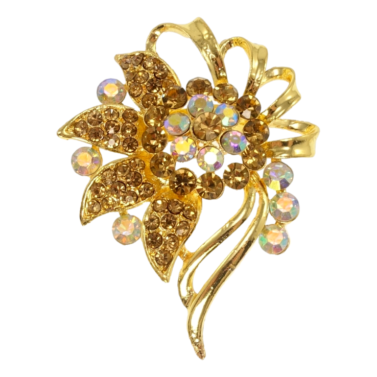 Брошка Квітка з коричневими стразами фото №8