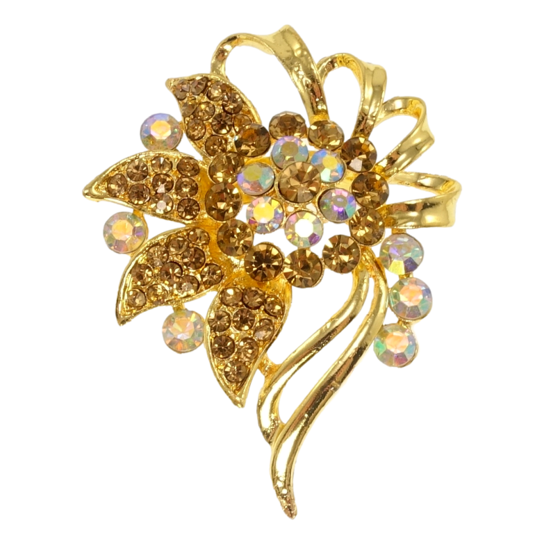 Брошка Квітка з коричневими стразами фото №3