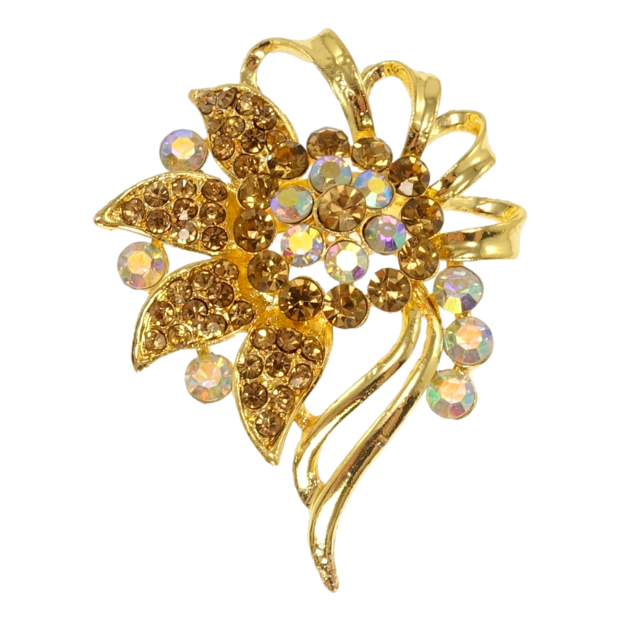 Брошка Квітка з коричневими стразами фото №1