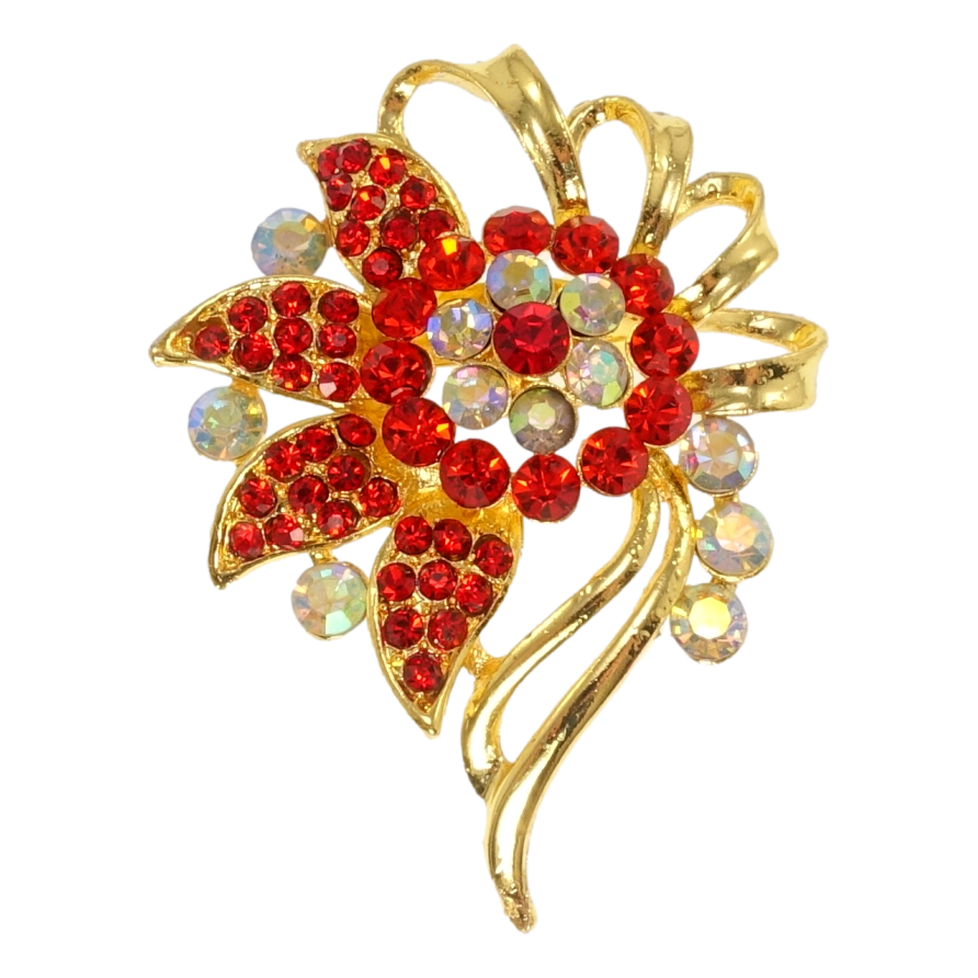 Брошь Цветок с красными стразами фото №1