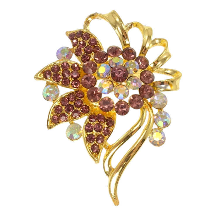 Брошка Квітка з бордо стразами фото №11
