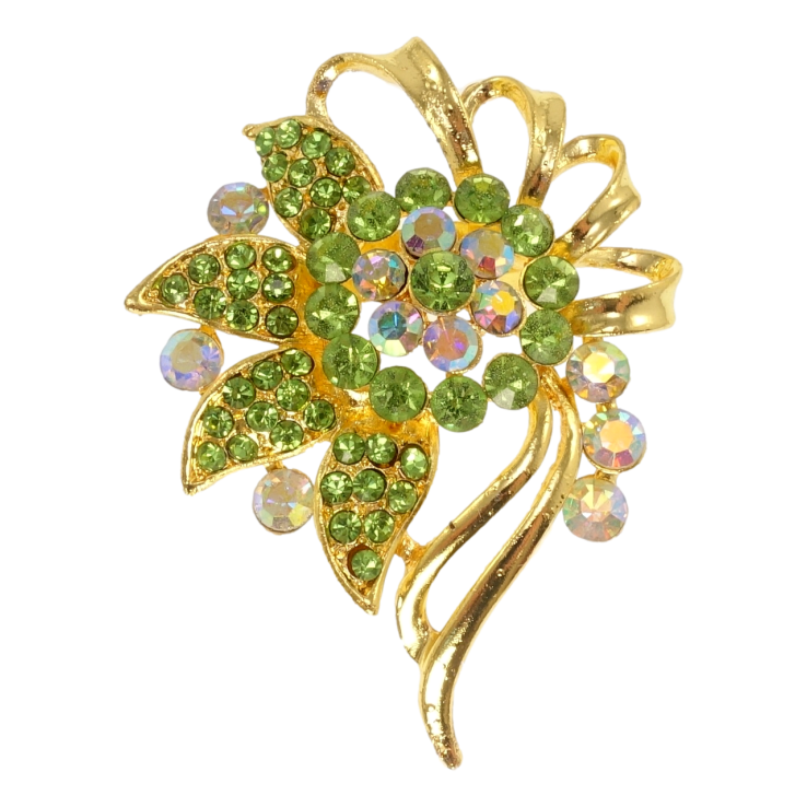 Брошка Квітка із зеленими стразами фото №9