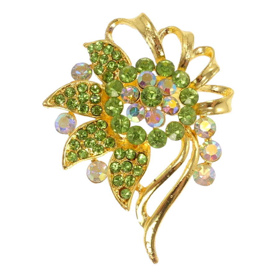 Брошка Квітка із зеленими стразами фото №1