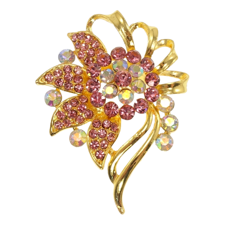 Брошка Квітка з рожевими стразами фото №6