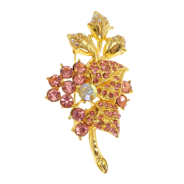 Брошка Квітка з рожевими стразами фото №2