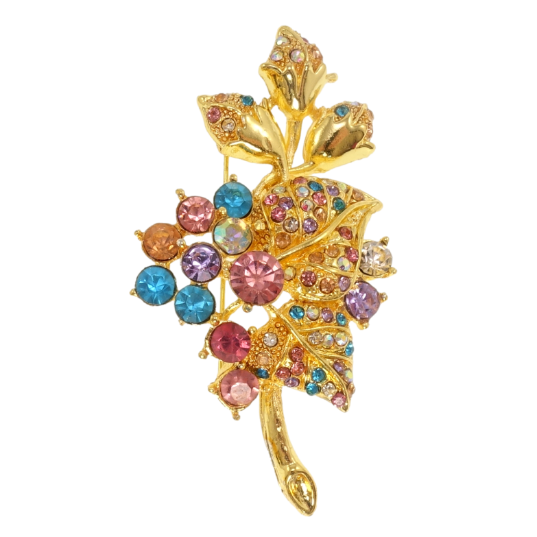 Брошь Цветок с разноцветными стразами цвет кристаллов разный, может отличаться от фото фото №15