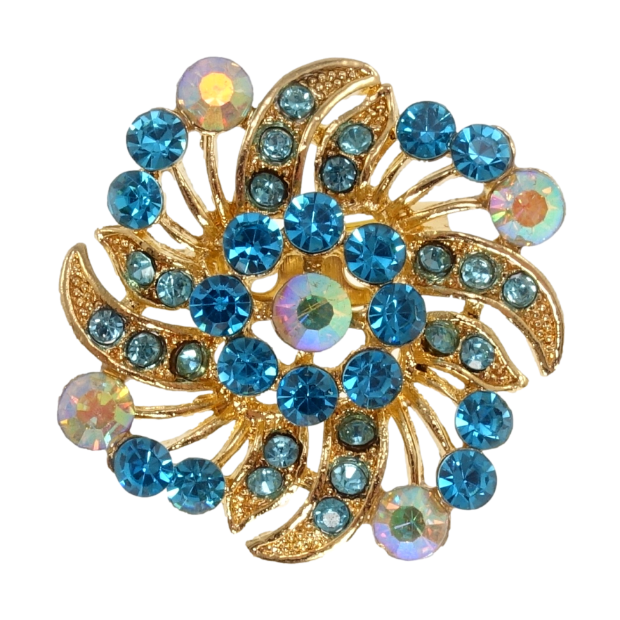 Брошка Квітка з бірюзовими стразами фото №1