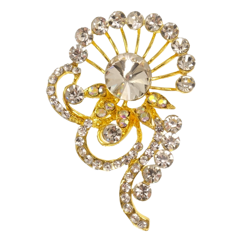 Брошка Квіткова композиція з білими стразами фото №1