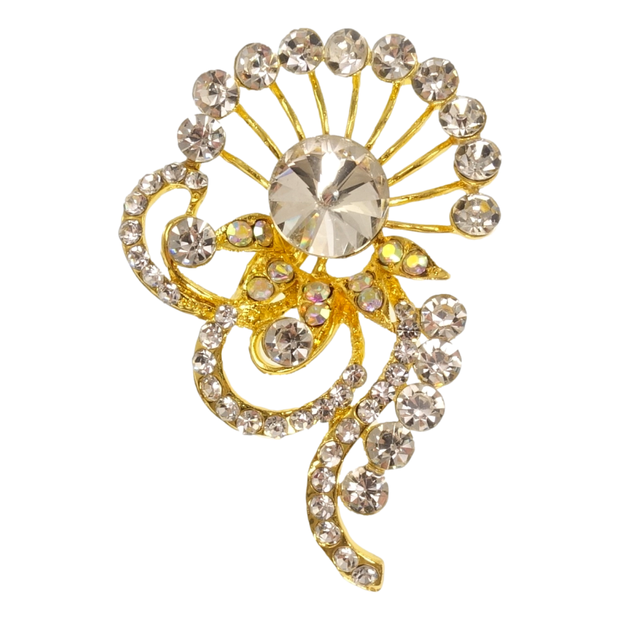 Брошка Квіткова композиція з білими стразами фото №1