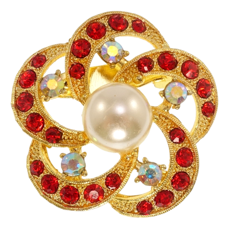 Брошка Квітка з червоними стразами та перлами фото №5 Брошка Квітка з червоними стразами та перлами фото №5