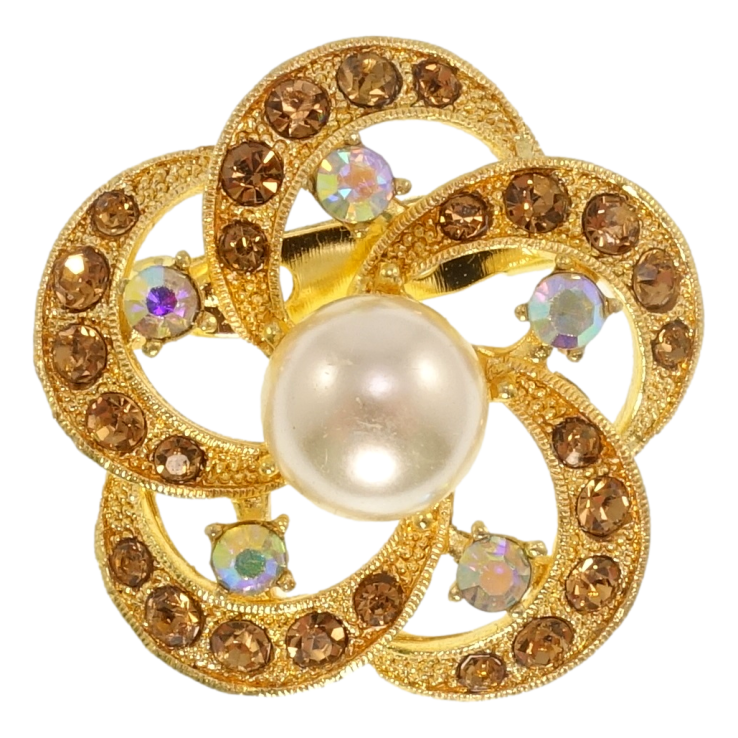 Брошка Квітка з коричневими стразами та перлами фото №25