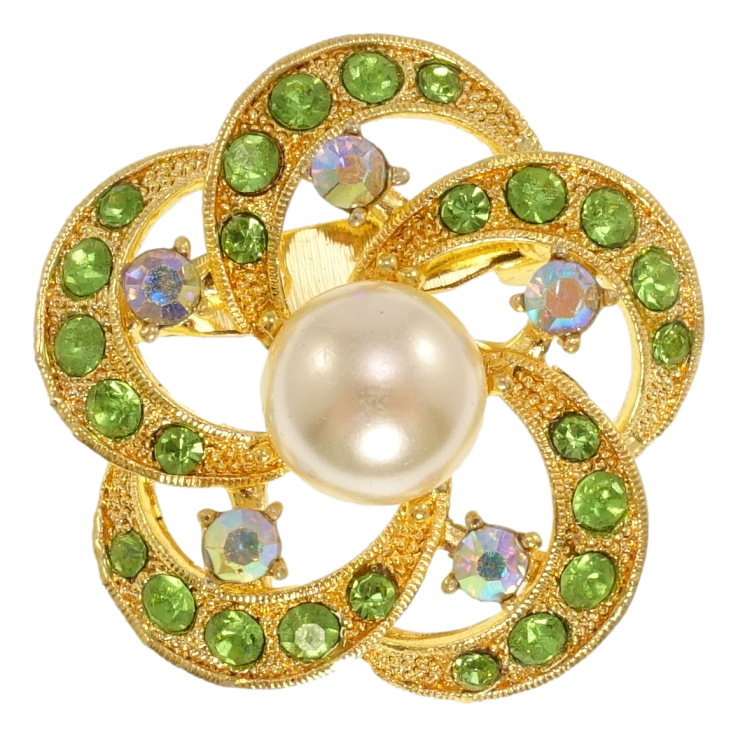 Брошка Квітка з салатовими стразами та перлами фото №20