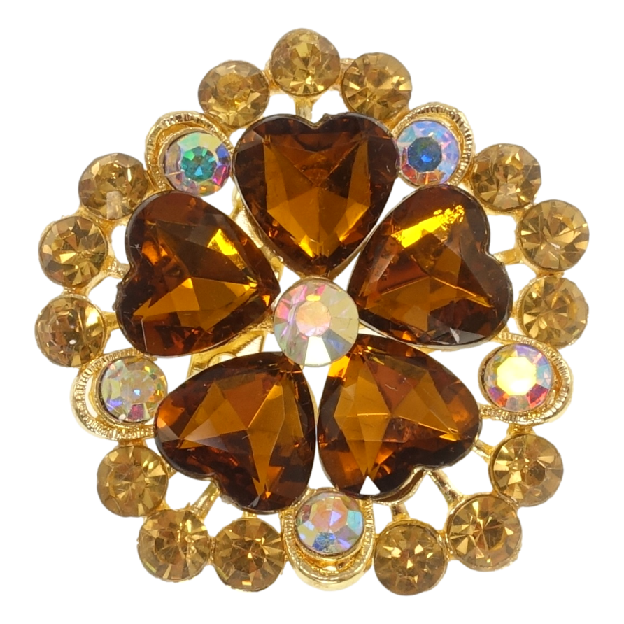 Брошка Квітка з коричневими кристалами фото №1