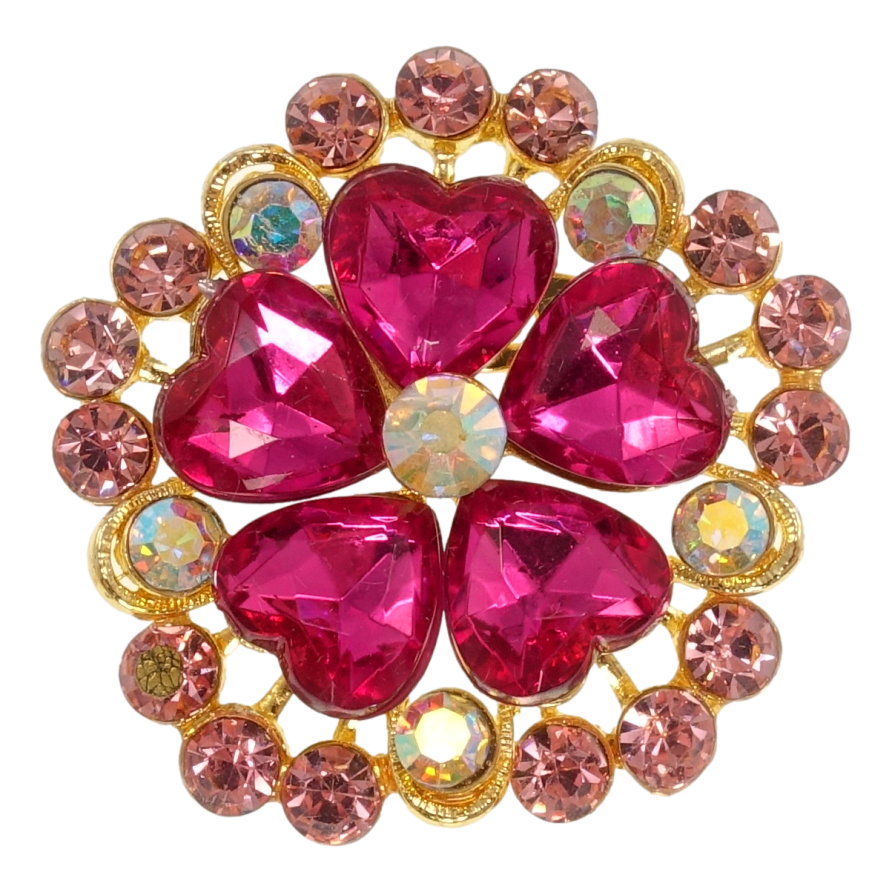 Брошь Цветок с малиновыми кристаллами фото №1