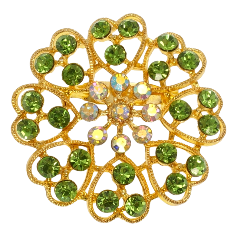 Брошка Квітка з салатовими стразами фото №1