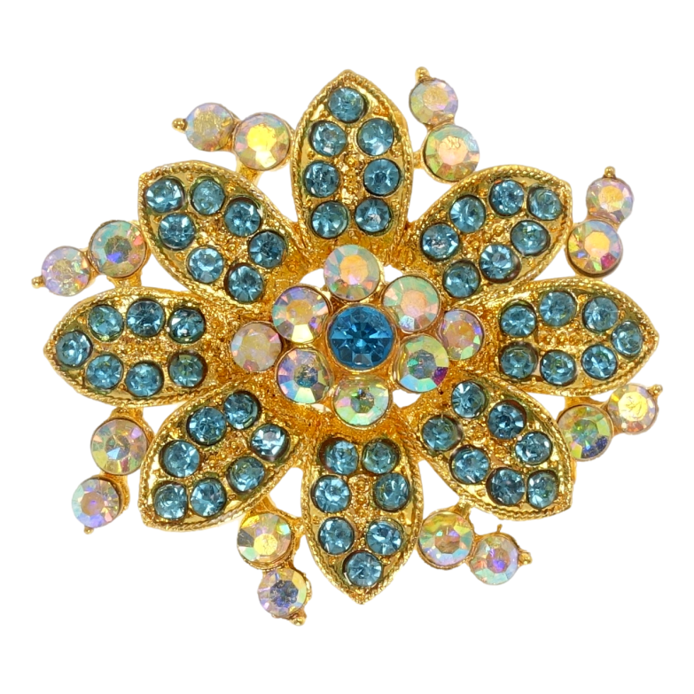 Брошка Квітка з бірюзовими стразами фото №1