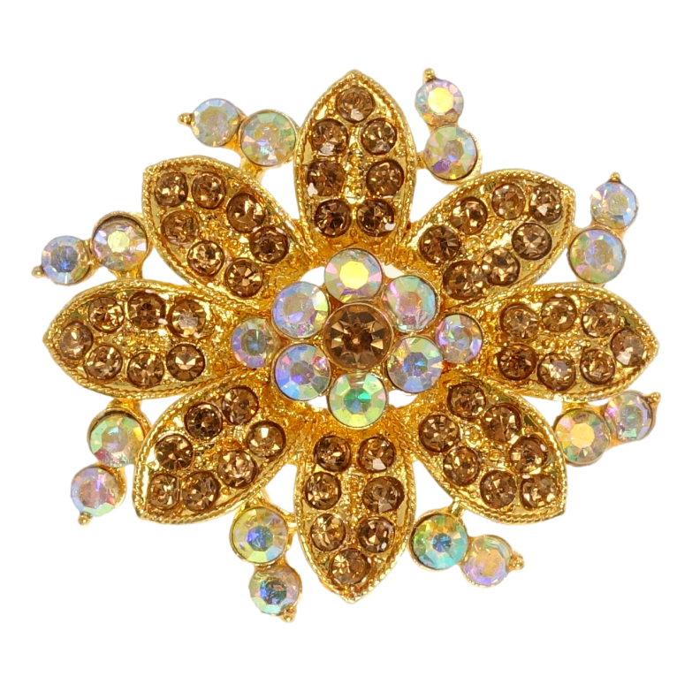Брошка Квітка з коричневими стразами фото №1
