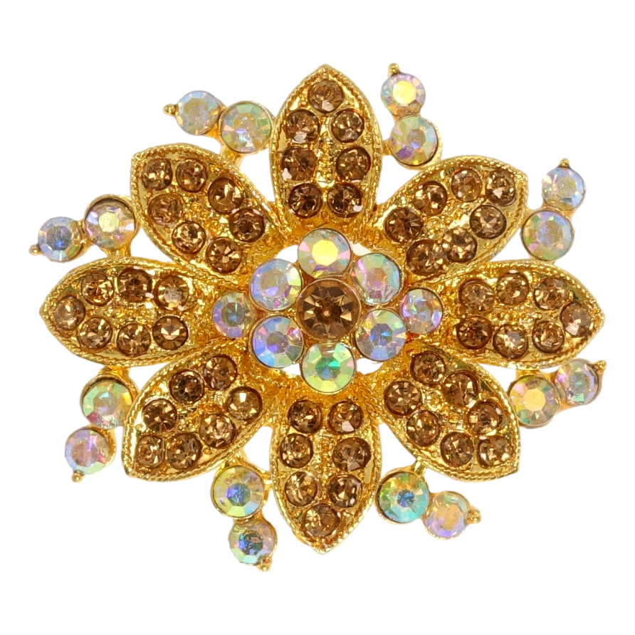 Брошка Квітка з коричневими стразами фото №1