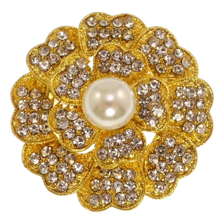 Брошь Цветочек с белыми стразами и жемчугом фото №1