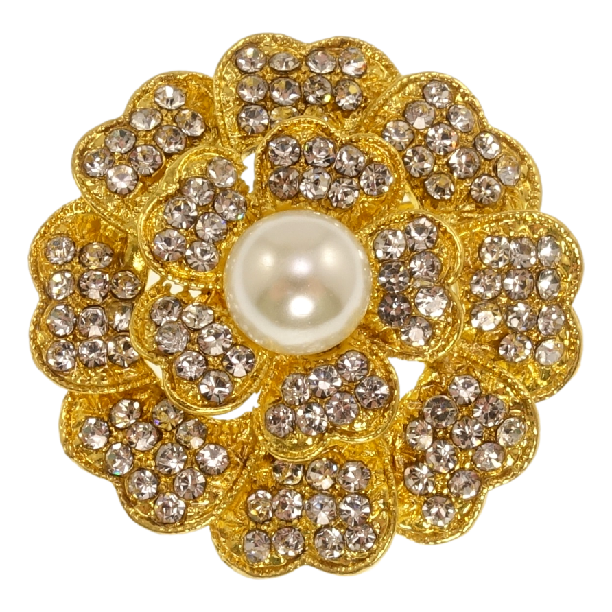 Брошь Цветочек с белыми стразами и жемчугом фото №1