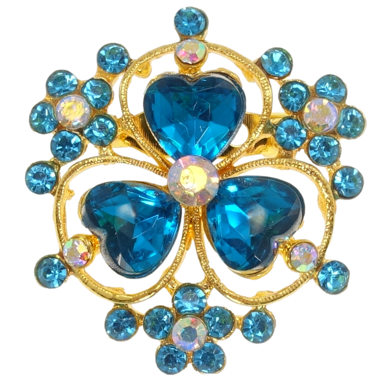 Брошка Квітка з бірюзовими стразами фото №1