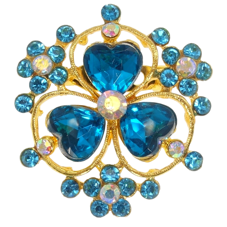 Брошка Квітка з бірюзовими стразами фото №1