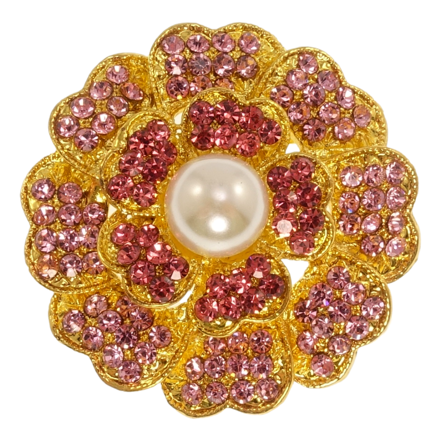 Брошка Квіточка з малиновими стразами та перлами фото №1