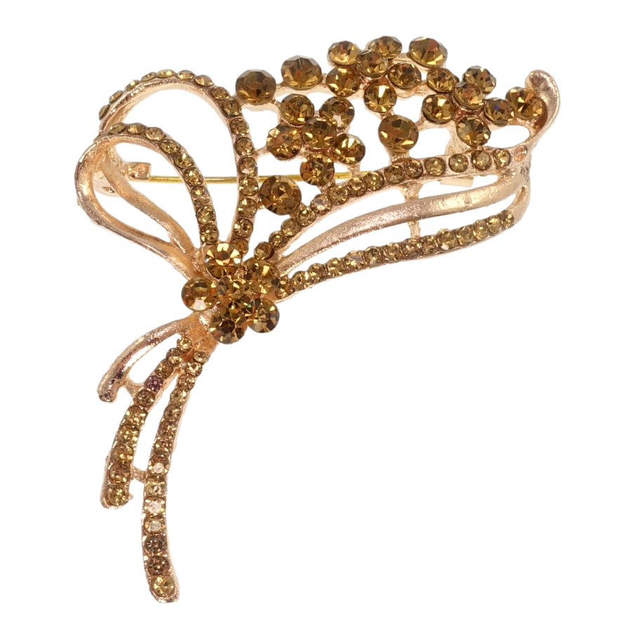 Брошка Букет з коричневими стразами фото №1