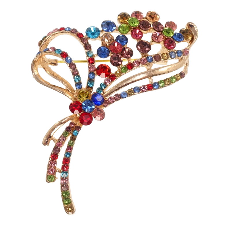 Брошь Букет с разноцветными стразами фото №4