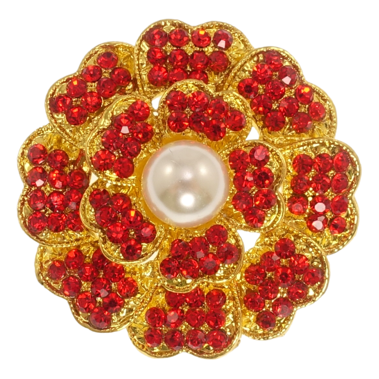 Брошка Квіточка з червоними стразами та перлами фото №16