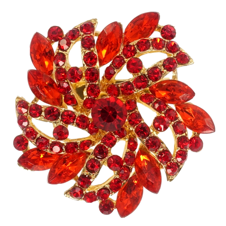 Брошка Квітка з червоними стразами фото №4