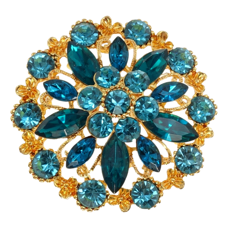 Брошь Снежинка с бирюзовыми стразами фото №3