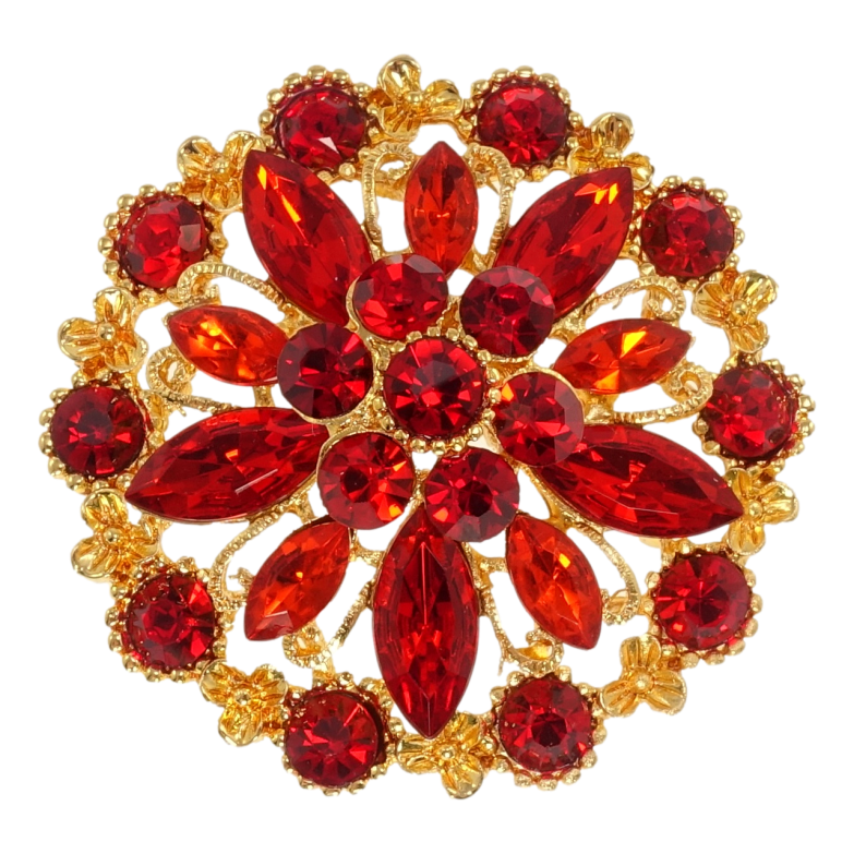 Брошь Снежинка с красными стразами фото №1