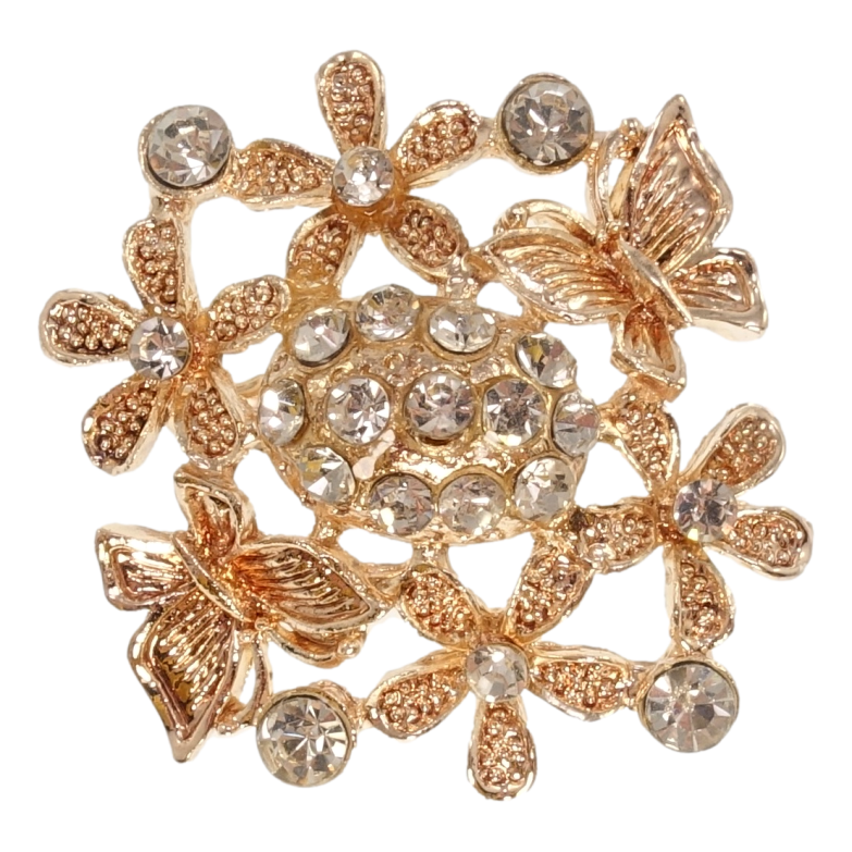 Брошь Бабочка на цветочке с белыми стразами фото №1 Брошь Бабочка на цветочке с белыми стразами фото №1