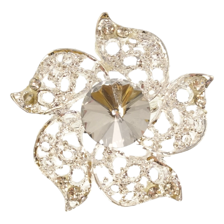 Брошка Квітка з білими стразами фото №4