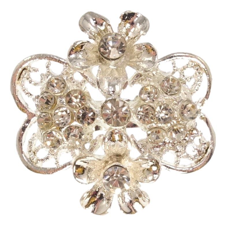 Брошь Цветок с белыми стразами фото №1