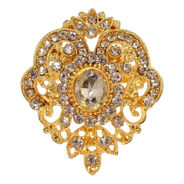 Брошка Квітковий орнамент з білими стразами фото №17