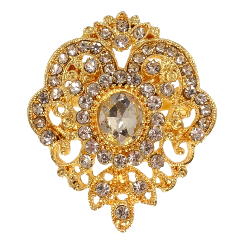 Брошь Цветочный орнамент с белыми стразами фото №1