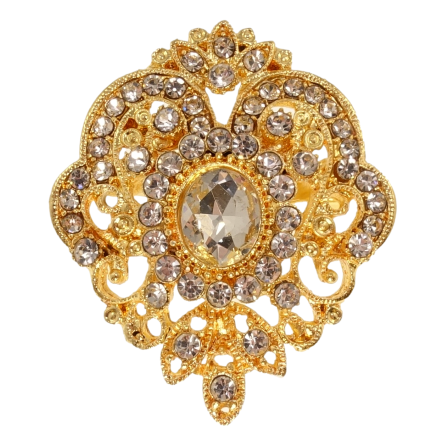 Брошь Цветочный орнамент с белыми стразами фото №1