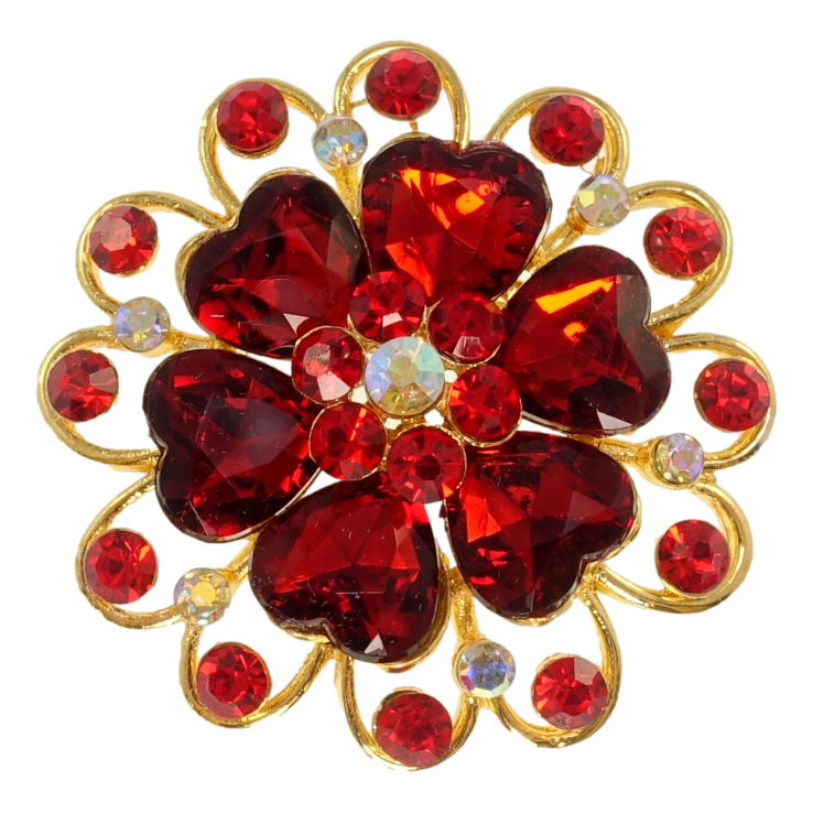 Брошь Цветок с красными сердечками фото №3