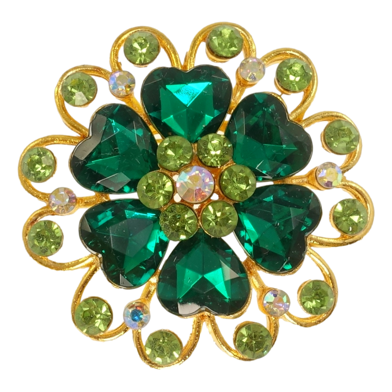 Брошка Квітка із зеленими серцями фото №1