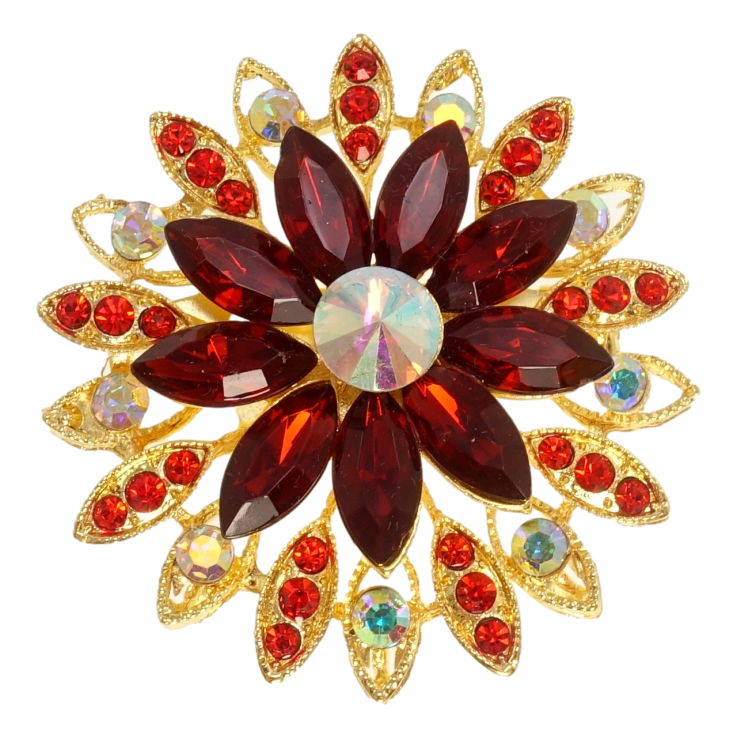Брошка Квітка з червоними кристалами фото №10