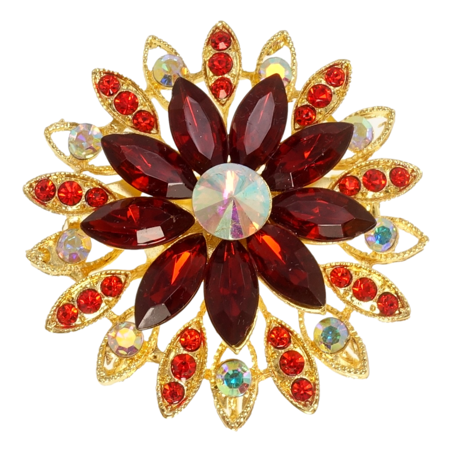 Брошка Квітка з червоними кристалами фото №1