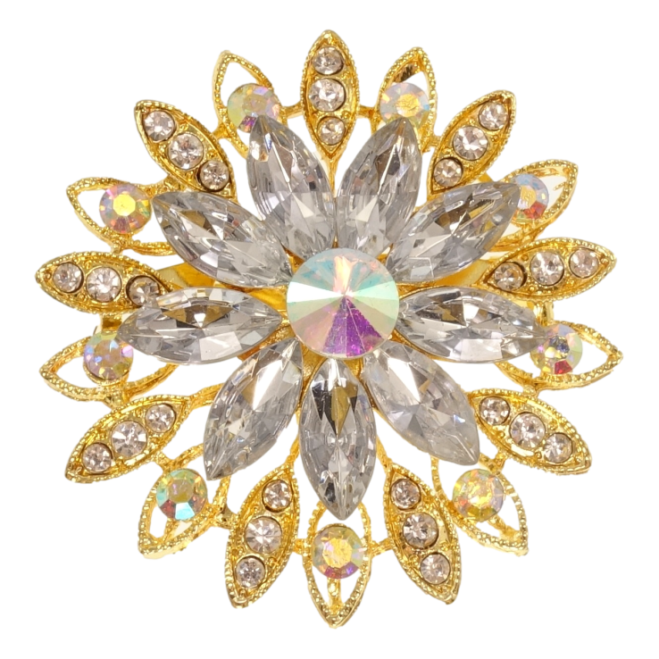 Брошка Квітка з білими кристалами фото №7