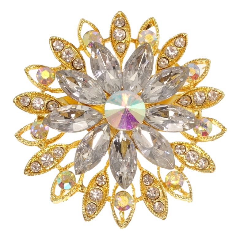 Брошка Квітка з білими кристалами фото №4